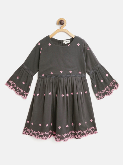 

Bella Moda Olive Green & Pink Ethnic Motifs Embroidered Dress