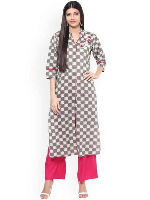 

Jaipur Kurti Women Grey Printed Straight Kurta