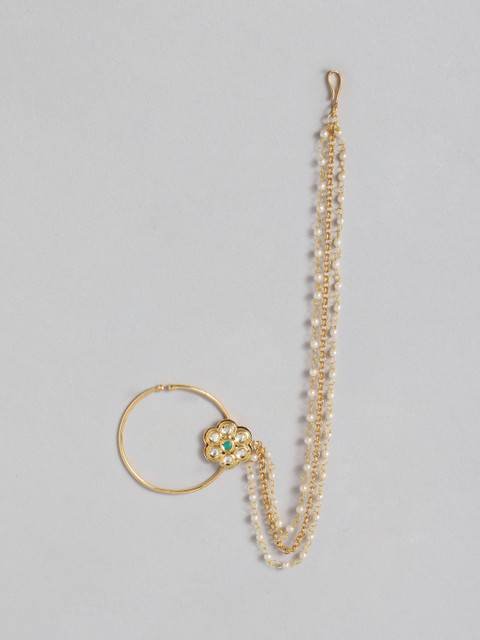 

I Jewels Gold Plated Handcrafted Kundan-Studded Chained Nose Ring