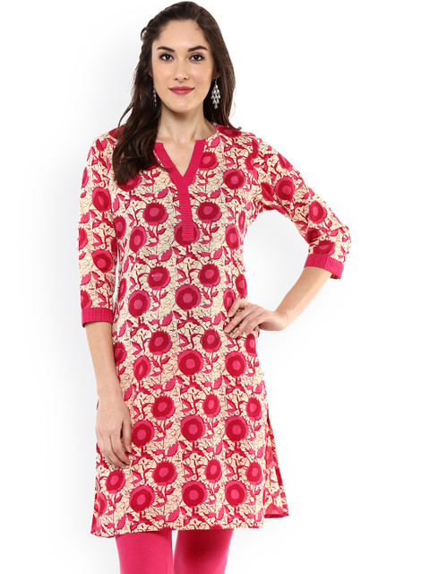 

Jaipur Kurti Women Pink Printed Straight Kurta