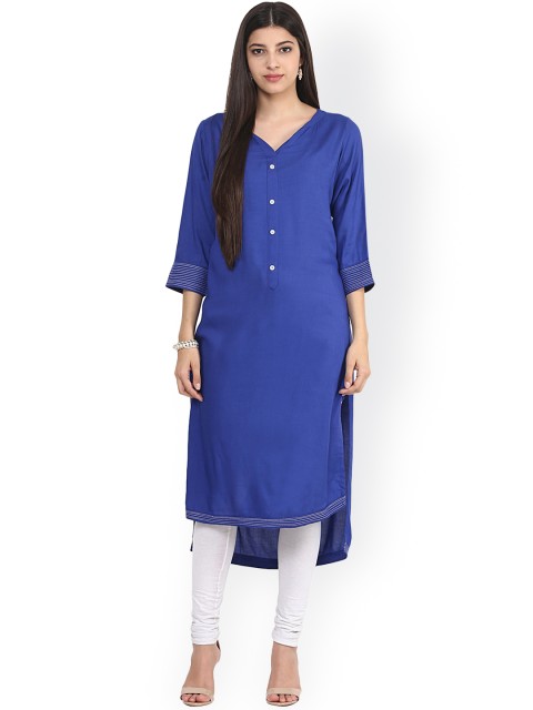 

Jaipur Kurti Women Blue Solid High-Low Kurta