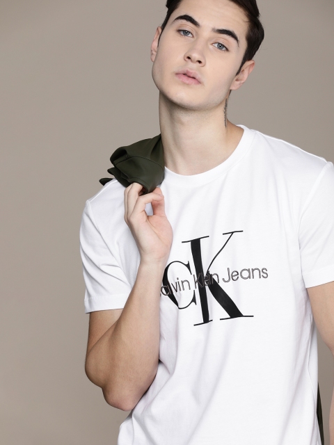 

Calvin Klein Jeans Men White Brand Logo Printed Pure Cotton T-shirt