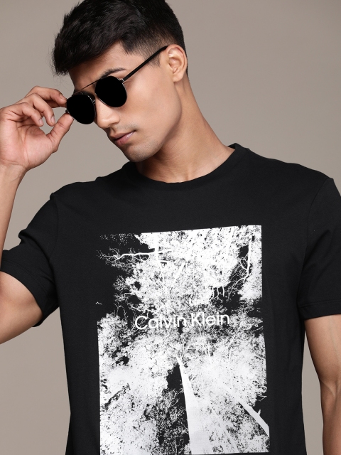 

Calvin Klein Jeans Men Black Graphic Printed Pure Cotton Casual T-shirt
