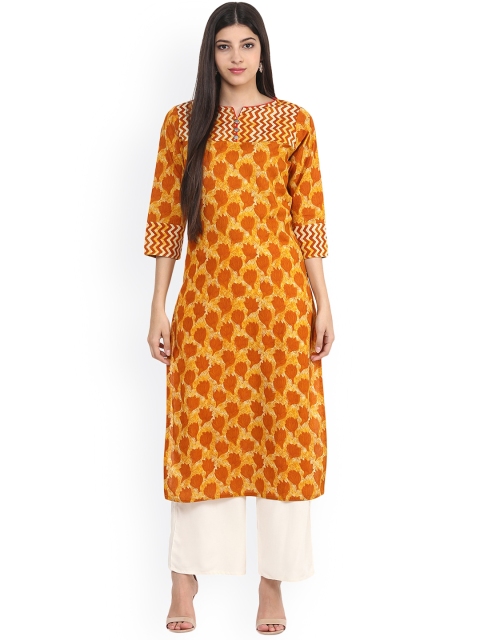 

Jaipur Kurti Women Mustard Printed Straight Kurta