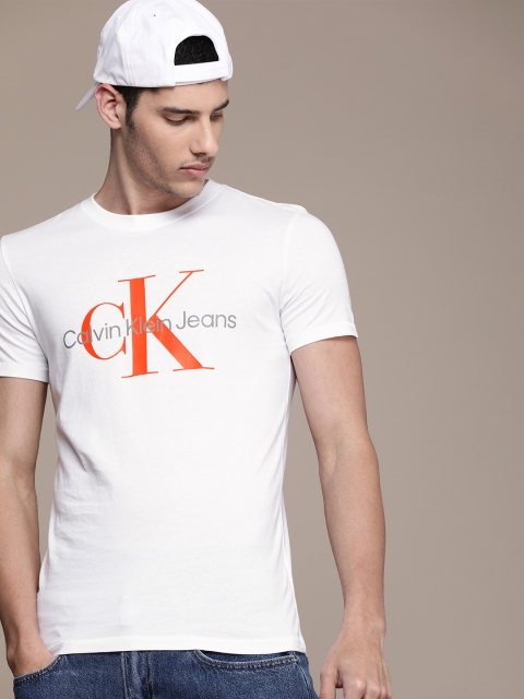 

Calvin Klein Jeans Men White Brand Logo Organic Cotton Slim Fit T-shirt