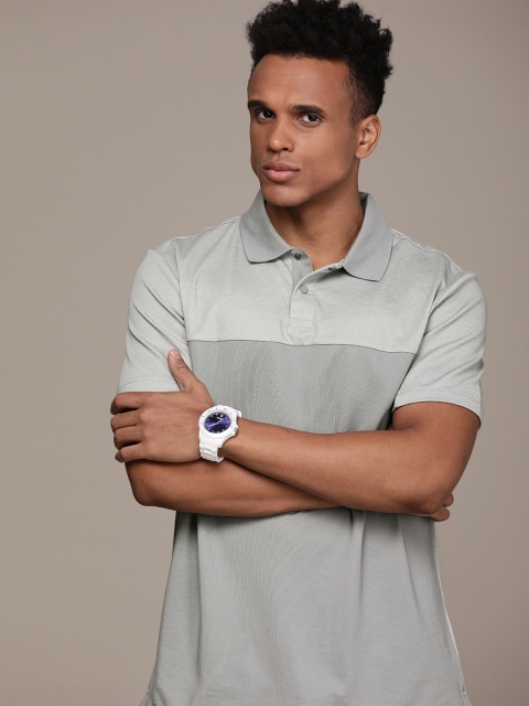 

Calvin Klein Jeans Men Olive Green & Grey Colourblocked Polo Collar T-shirt