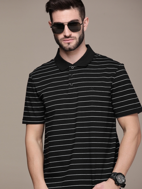 

Calvin Klein Jeans Men Black & White Striped Polo Collar T-shirt