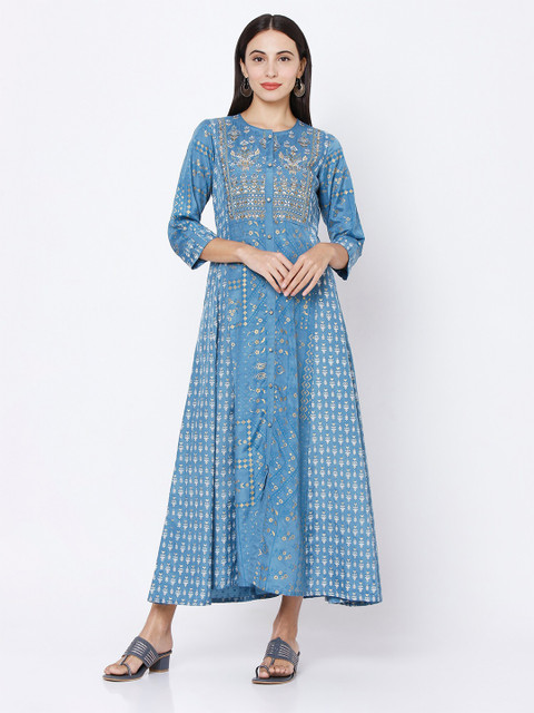 

Ojas Designs Blue Ethnic Motifs Maxi Dress
