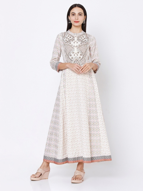 

Ojas Designs White Printed Ethnic Maxi Dress