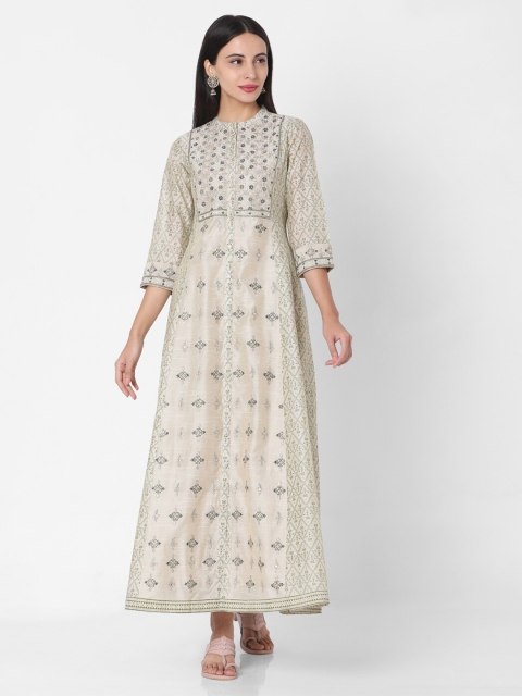 

Ojas Designs Off White Ethnic Motifs A-Line Maxi Dress