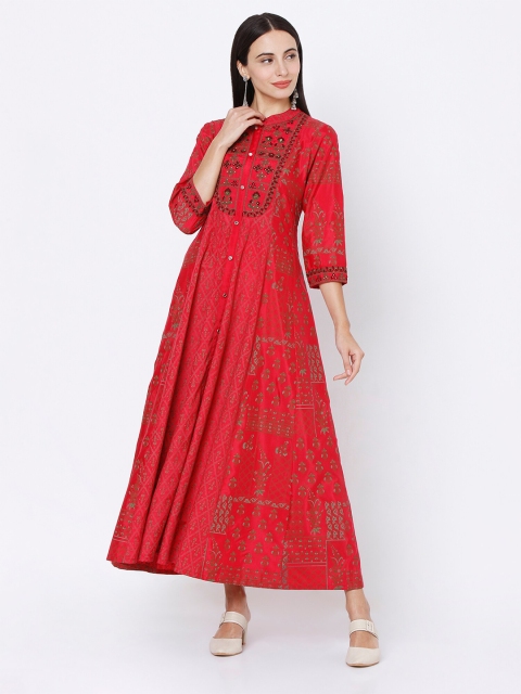 

Ojas Designs Red Ethnic Motifs Ethnic Maxi Dress