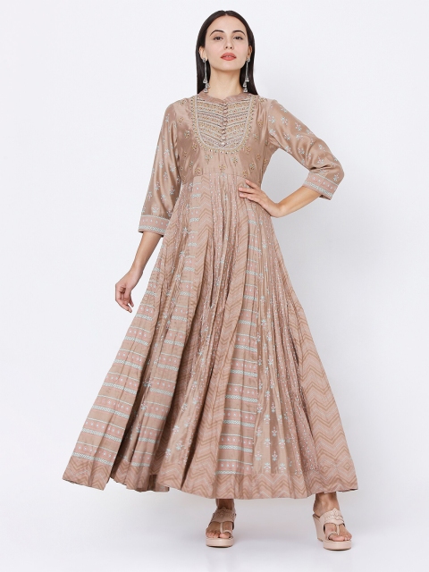 

Ojas Designs Women Beige Floral Maxi Dress