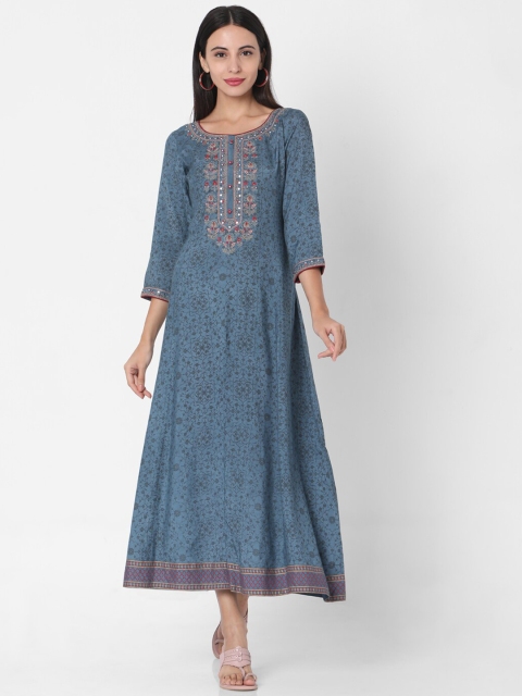 

Ojas Designs Blue & Pink Floral Ethnic Maxi Dress