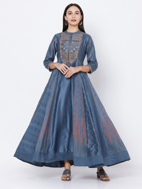 

Ojas Designs Blue Ethnic Motifs Embroidered Ethnic Maxi Dress