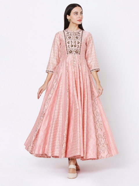 

Ojas Designs Pink & Brown Printed Maxi Dress