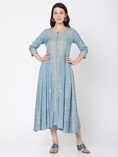 

Ojas Designs Blue Ethnic Motifs Maxi Dress