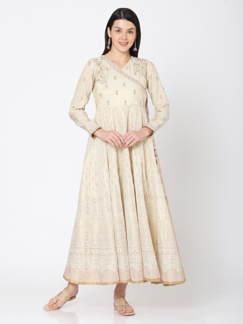 

Ojas Designs Off White Ethnic Motifs Embroidered Ethnic Maxi Dress