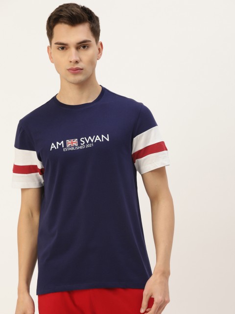

AM SWAN Men Blue & White Printed T-shirt