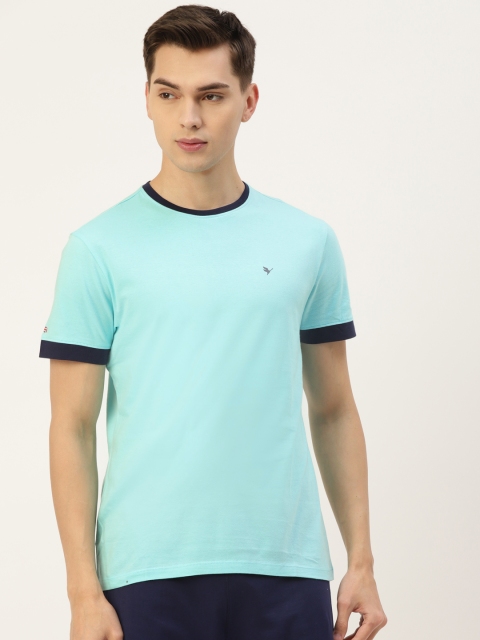 

AM SWAN Men Sea Green Solid T-shirt