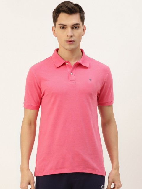 

AM SWAN Men Pink Solid Polo Collar T-shirt