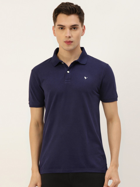 

AM SWAN Men Navy Blue Solid Polo Collar T-shirt