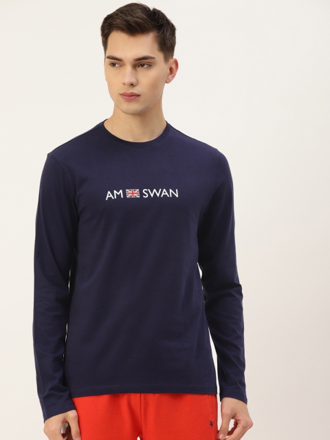 

AM SWAN Men Navy Blue Typography Printed T-shirt