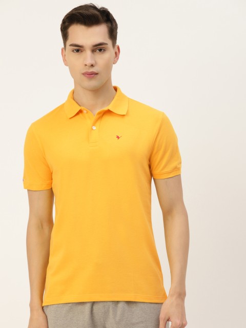 

AM SWAN Men Yellow Solid Polo Collar Casual T-shirt