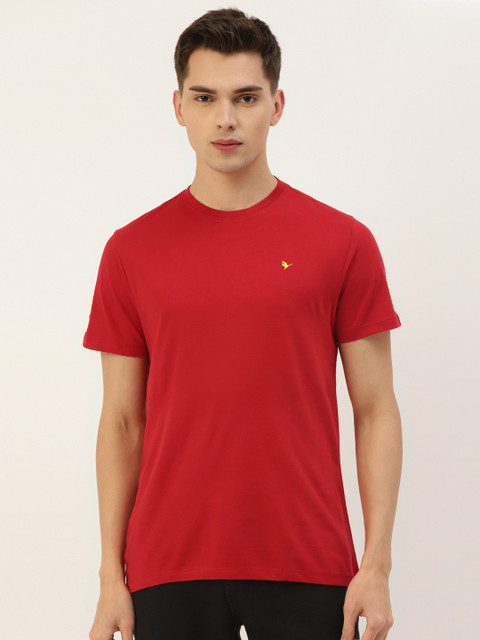 

AM SWAN Men Red Solid Casual T-shirt