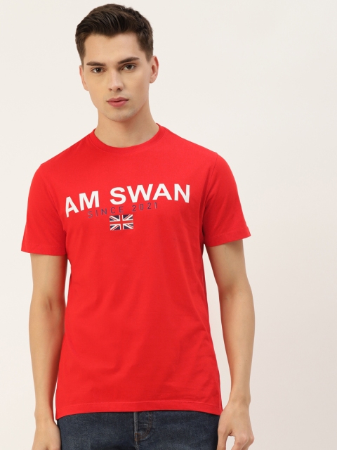 

AM SWAN Men Red Typography Printed Casual T-shirt