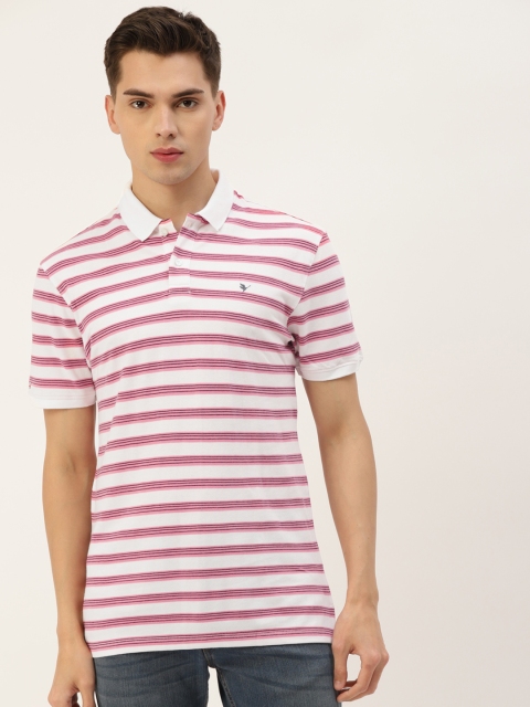 

AM SWAN Men Red & White Striped Polo Collar T-shirt
