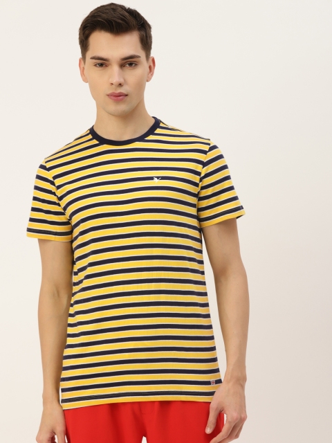 

AM SWAN Men Yellow & Black Striped T-shirt