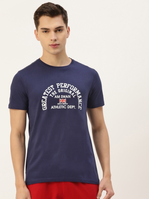 

AM SWAN Men Navy Blue & White Printed T-shirt