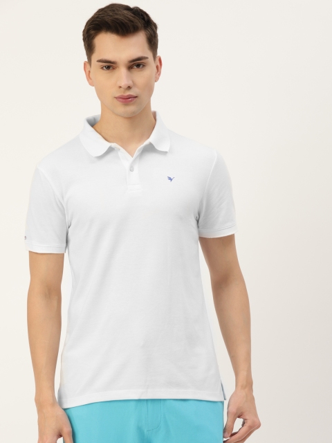 

AM SWAN Men White Solid Polo Collar T-shirt
