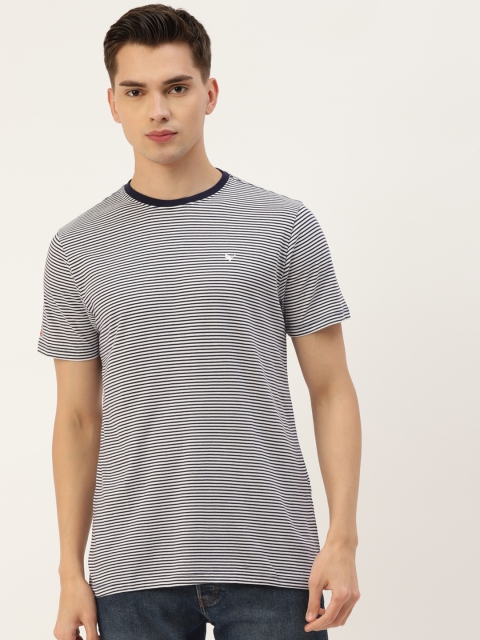 

AM SWAN Men Navy Blue & White Striped T-shirt