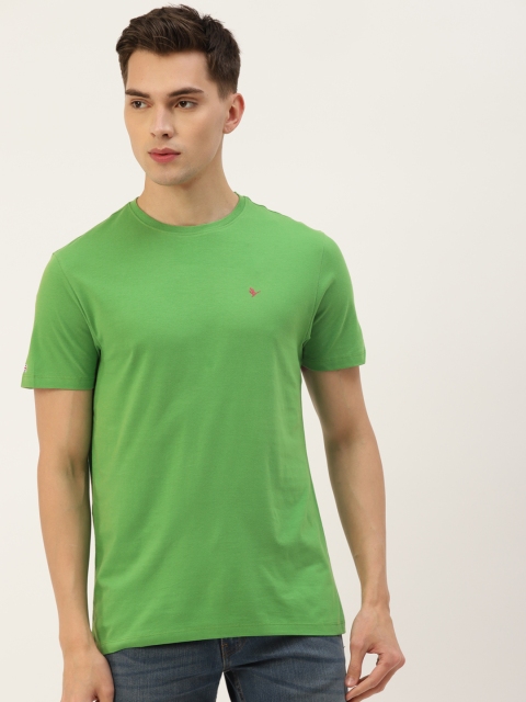 

AM SWAN Men Green Solid Casual T-shirt