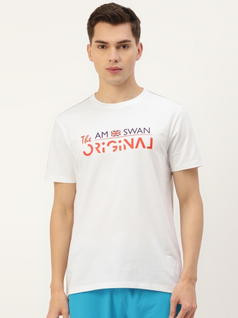 

AM SWAN Men White & Orange Printed T-shirt