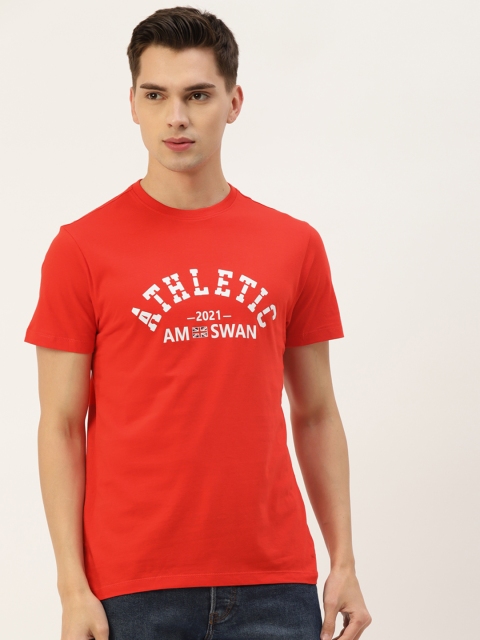 

AM SWAN Men Red Typography Printed Casual T-shirt