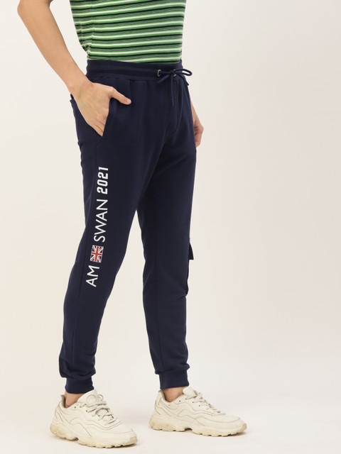 

AM SWAN Men Navy Blue Typographical Printed Regular Jogger