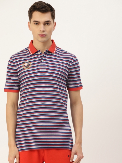 

AM SWAN Men Multicoloured Striped Polo Collar T-shirt, Multi
