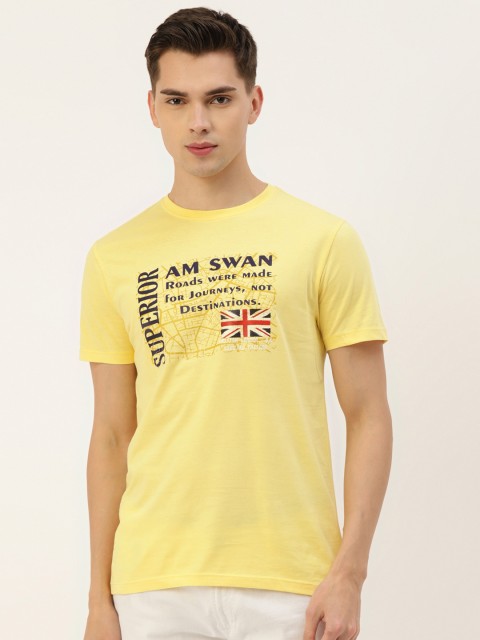 

AM SWAN Men Yellow Typography Printed T-shirt