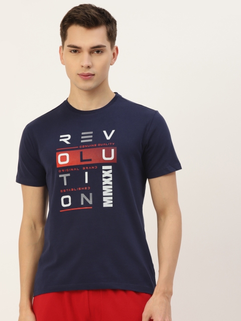 

AM SWAN Men Navy Blue & White Printed T-shirt