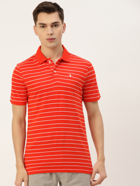 

AM SWAN Men Red & White Striped Polo Collar T-shirt