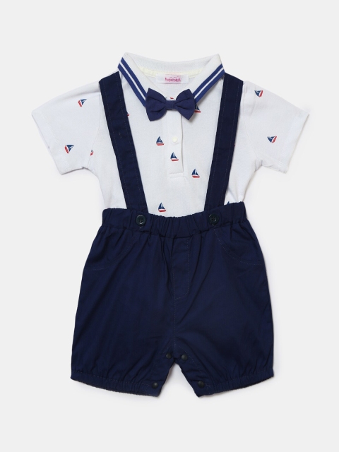 

Hopscotch Boys Navy Blue & White Printed Pure Organic Cotton T-shirt with Shorts