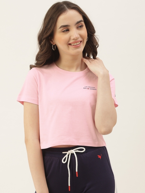 

AM SWAN Women Pink Brand Logo Printed Cotton T-shirt