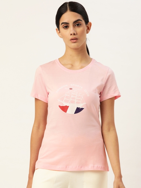 

AM SWAN Women Pink Typography Printed Pure Cotton T-shirt