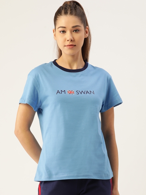 

AM SWAN Women Blue Pure Cotton Brand Logo Printed T-shirt