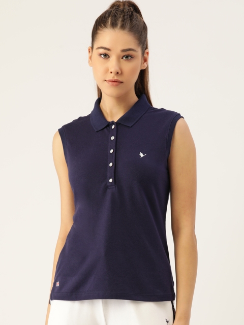 

AM SWAN Women Navy Blue Cotton T-shirt