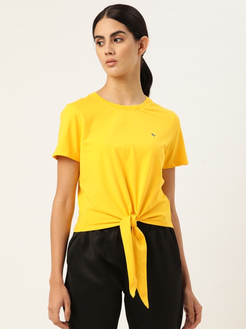 

AM SWAN Women Yellow Waist Tie-up Top