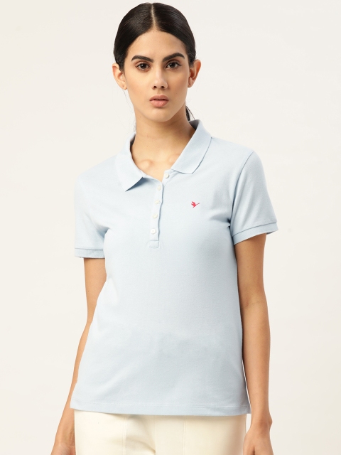 

AM SWAN Women Blue Solid Polo Collar T-shirt