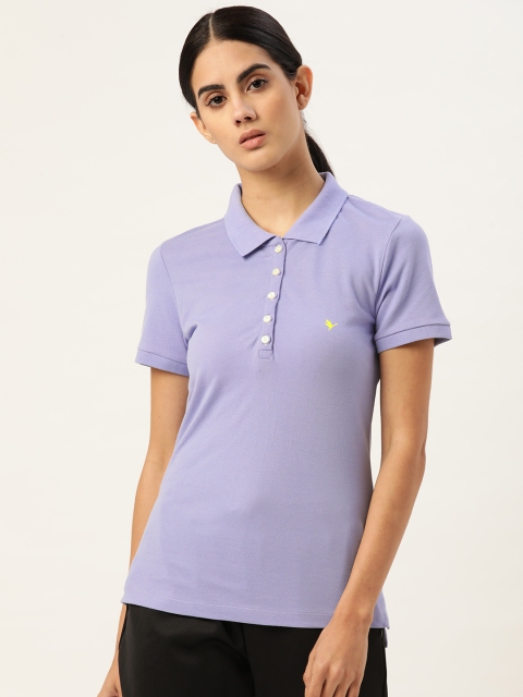 

AM SWAN Women Lavender Cotton Polo Collar T-shirt
